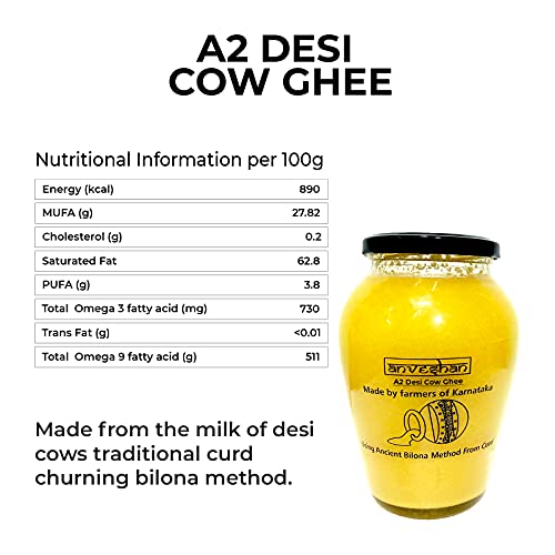 Anveshan A2 Cow Ghee 1000 Ml/33.8 Oz | Glass Jar | Bilona Method