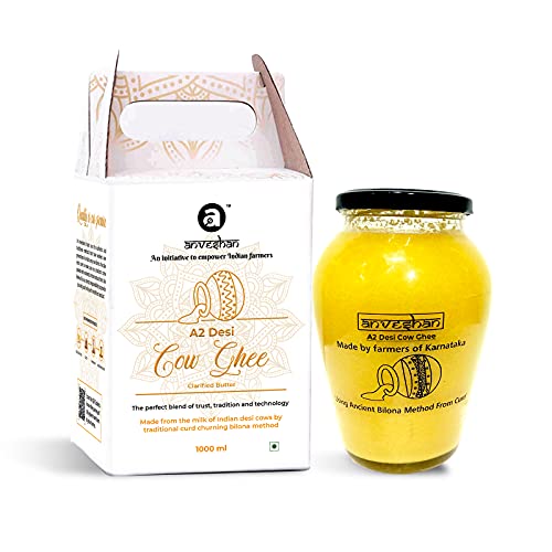 Anveshan A2 Cow Ghee 1000 Ml/33.8 Oz | Glass Jar | Bilona Method