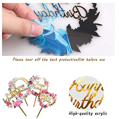 Anyi16 4 Pack Happy Birthday Cake Topper Acrylic Ins Cupcake Top