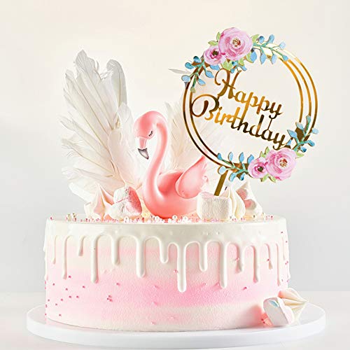 Anyi16 4 Pack Happy Birthday Cake Topper Acrylic Ins Cupcake Top