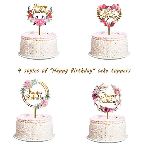 Anyi16 4 Pack Happy Birthday Cake Topper Acrylic Ins Cupcake Top