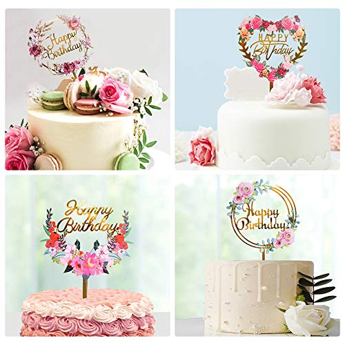 Anyi16 4 Pack Happy Birthday Cake Topper Acrylic Ins Cupcake Top