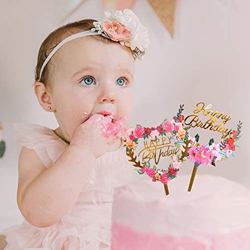 Anyi16 4 Pack Happy Birthday Cake Topper Acrylic Ins Cupcake Top