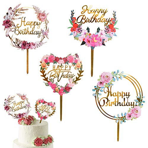 Anyi16 4 Pack Happy Birthday Cake Topper Acrylic Ins Cupcake Top