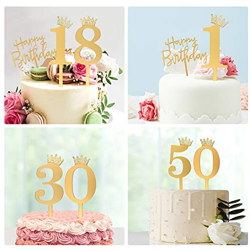 Anyi16 Acrylic Numbers 0-9 Crown Cake Topper And Gold Acrylic Ha