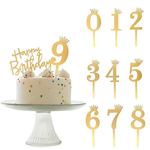 Anyi16 Acrylic Numbers 0-9 Crown Cake Topper And Gold Acrylic Ha