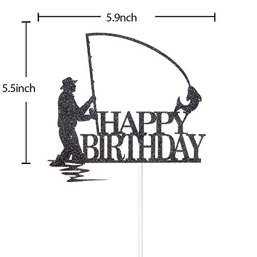 Black Glitter Happy Birthday Cake Topper, Birthday Party Decorat