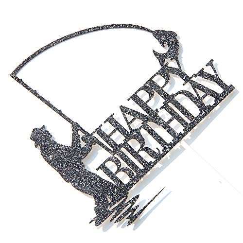 Black Glitter Happy Birthday Cake Topper, Birthday Party Decorat
