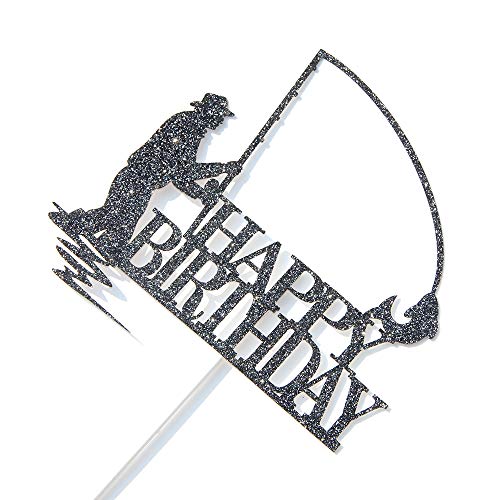 Black Glitter Happy Birthday Cake Topper, Birthday Party Decorat