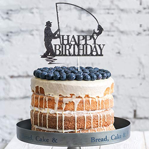 Black Glitter Happy Birthday Cake Topper, Birthday Party Decorat
