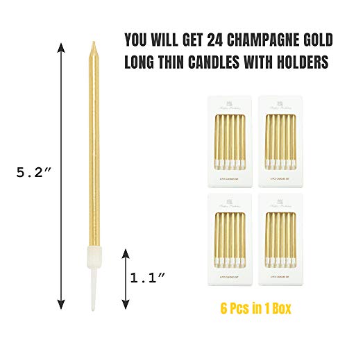 Aplusplanet 24 Count Champagne Gold Birthday Cake Candles, Metal