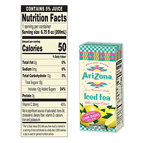 AriZona Decaffeinated Lemon Tea, 6.75 fl oz Tetra Box Pack of 32