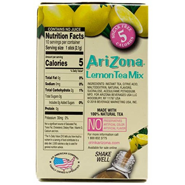Arizona Lemon Iced Tea Stix Sugar Free, 10Countper Box Pack of ...