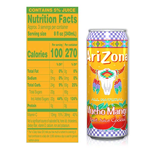 Arizona Mucho Mango Drink Big Can, 23 Fl Oz Pack of 12