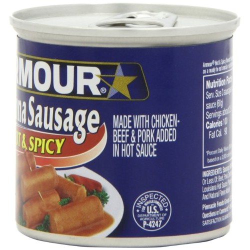 Armour Hot & Spicy Vienna Sausage, 4.75 Ounce Cans Pack of 24
