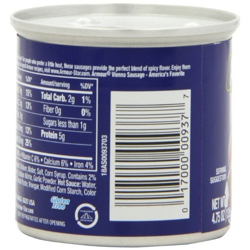 Armour Hot & Spicy Vienna Sausage, 4.75 Ounce Cans Pack of 24