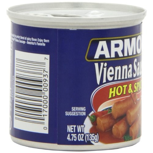 Armour Hot & Spicy Vienna Sausage, 4.75 Ounce Cans Pack of 24
