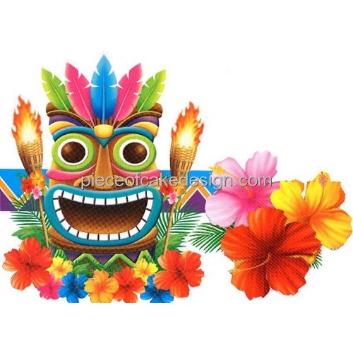 8 Round ~ Summer Hawaiian Tiki Torch &Amp; Mask Birthday ~ Edible C