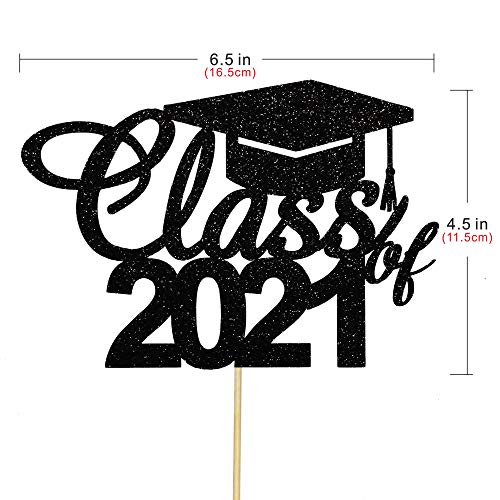 Artczlay Class Of 2021 Cake Topper Black Glitter Graduation Cake