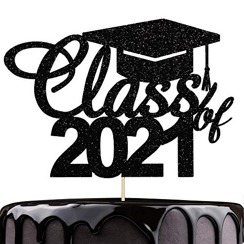 Artczlay Class Of 2021 Cake Topper Black Glitter Graduation Cake