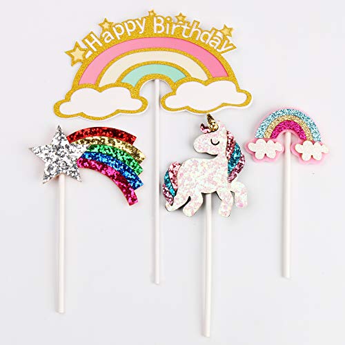 Artczlay Happy Birthday Cake Topper Rainbow Unicorn Color Super