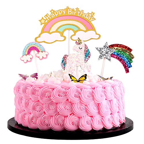 Artczlay Happy Birthday Cake Topper Rainbow Unicorn Color Super