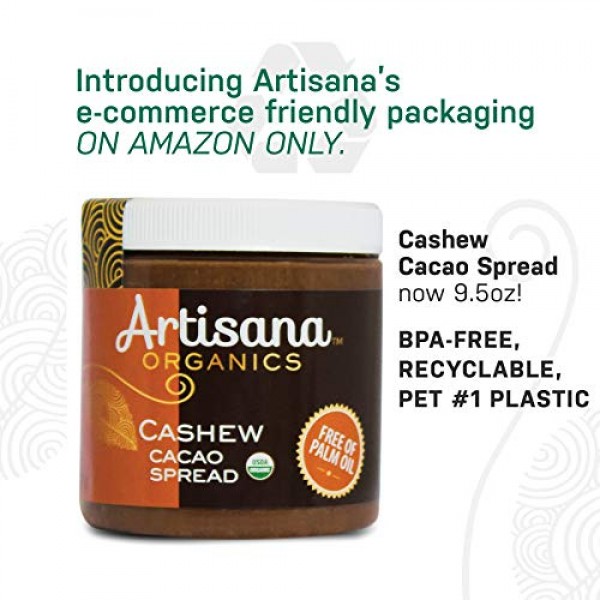 Artisana Organics Cashew Cacao Spread, 9.5oz Recyclable Plastic Jar