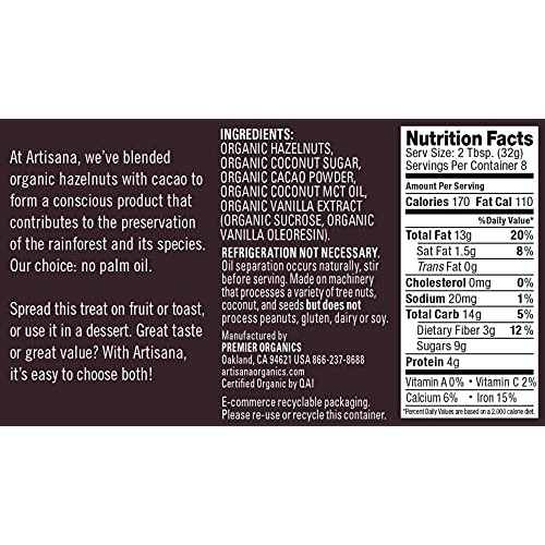 Artisana Organics Hazelnut Cacao Spread, 9.5 Oz | Sweetened With