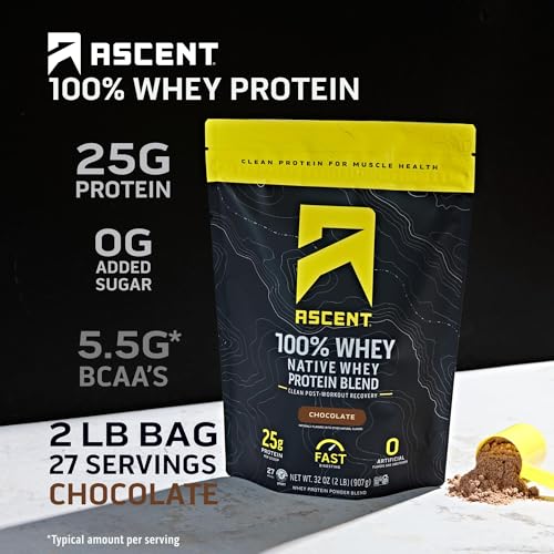 Ascent 100% Whey Protein Powder - Post Workout Whey Protein Isol...