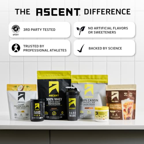 Ascent 100% Whey Protein Powder - Post Workout Whey Protein Isol...