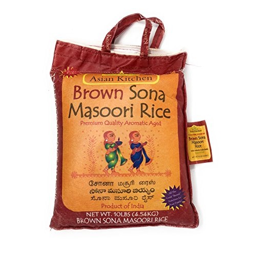Asian Kitchen Brown Sona Masoori Aged Rice 10Lbs Pound Bag 4.54