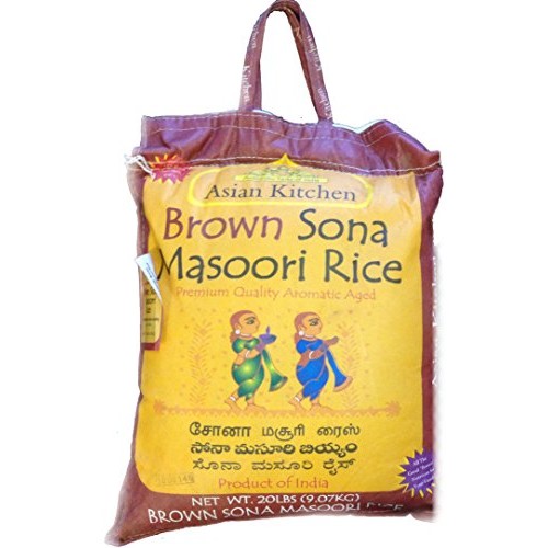 Asian Kitchen Brown Sona Masoori Aged Rice 20Lbs Pound Bag 9.08