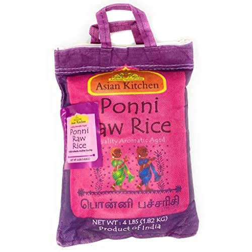 Asian Kitchen Ponni Raw Rice 4Lbs Pound Bag 1.81Kg Short Grain