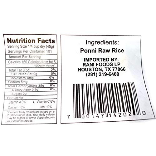 Asian Kitchen Ponni Raw Rice 4Lbs Pound Bag 1.81Kg Short Grain