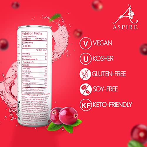 Aspire Healthy Energy Drink – Cranberry, 12 Pack – Zero Sugar, C Aspire Healthy Energy Drink – Cranberry, 12 Pack – Zero Sugar, C