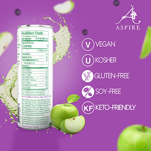 Aspire Healthy Energy Drink – Apple Acai, 12 Pack – Zero Sugar,