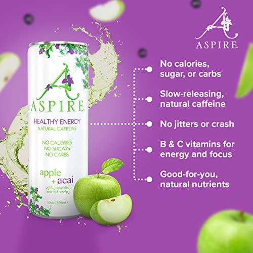 Aspire Healthy Energy Drink – Apple Acai, 12 Pack – Zero Sugar,