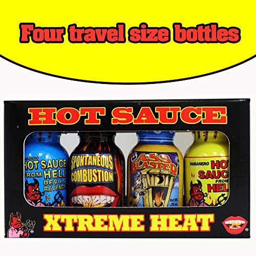 Xtreme Heat Hot Sauce Bottles Gourmet Gift Set Travel Size – 4 P
