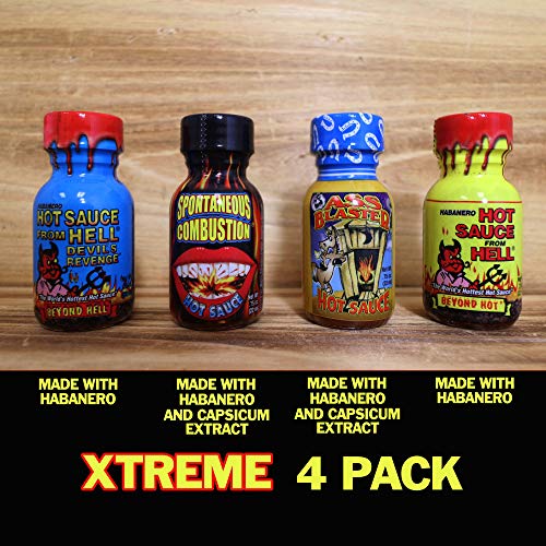 Xtreme Heat Hot Sauce Bottles Gourmet Gift Set Travel Size – 4 P