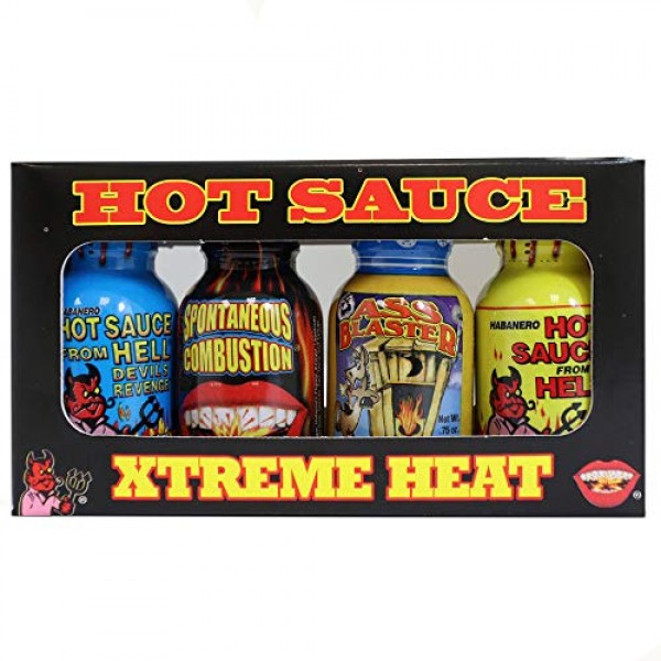 Xtreme Heat Hot Sauce Bottles Gourmet Gift Set Travel Size – 4 P
