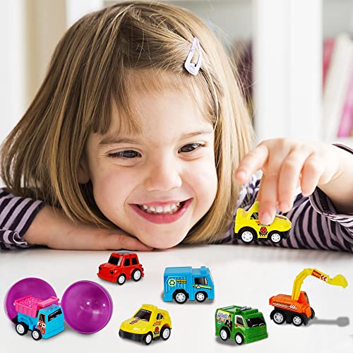 ATDAWN 24 Pcs Prefilled Easter Eggs with Car Airplane Toys for E...