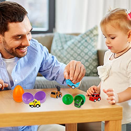 ATDAWN 24 Pcs Prefilled Easter Eggs with Car Airplane Toys for E...