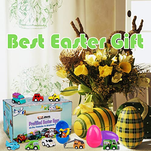 ATDAWN 24 Pcs Prefilled Easter Eggs with Car Airplane Toys for E...