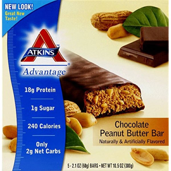 Atkins Advantage Chocolate Peanut Butter Bar 5/2.1 oz 60 grams...