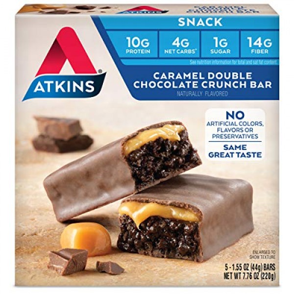 Atkins Caramel Double Chocolate Crunch 5 Bars 8 Ounce Box