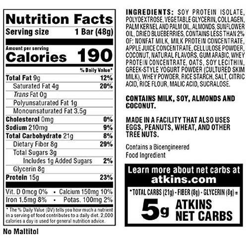 Atkins Protein-Rich Meal Bar, Blueberry Greek Yogurt, 5 Count Ea