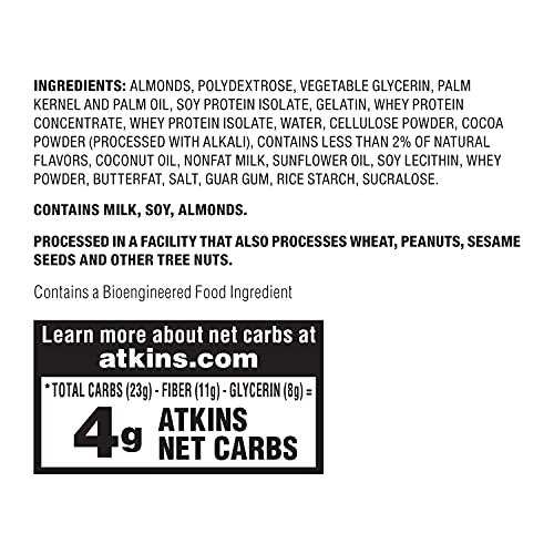 Atkins Chocolate Almond Butter Protein Meal Bar, Keto Friendly, ...
