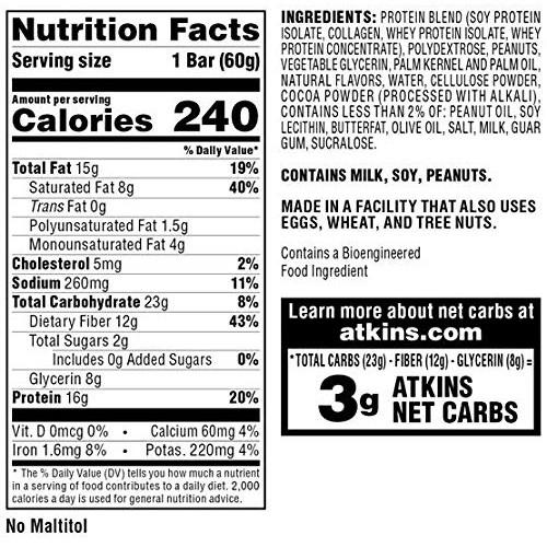 Atkins Chocolate Peanut Butter Protein Meal Bar. Rich In Fiber.