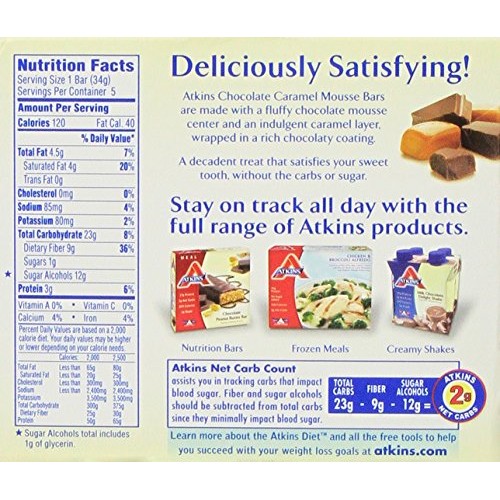 Atkins Endulge Chocolate Caramel Mousse Treat Bar, 1.2 Oz., 5 Co