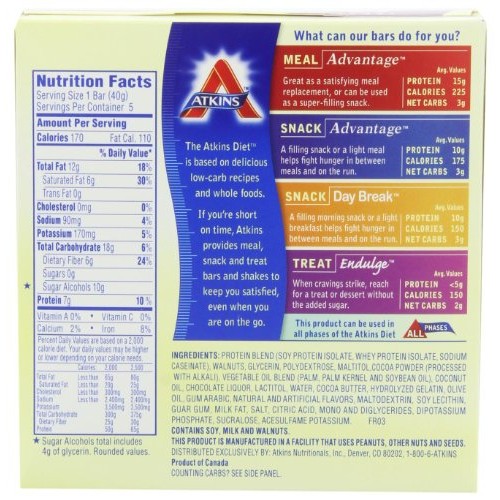 Atkins Endulge Nutty Fudge Brownie Bar, 5 - 1.4 Oz. Bars Pack O